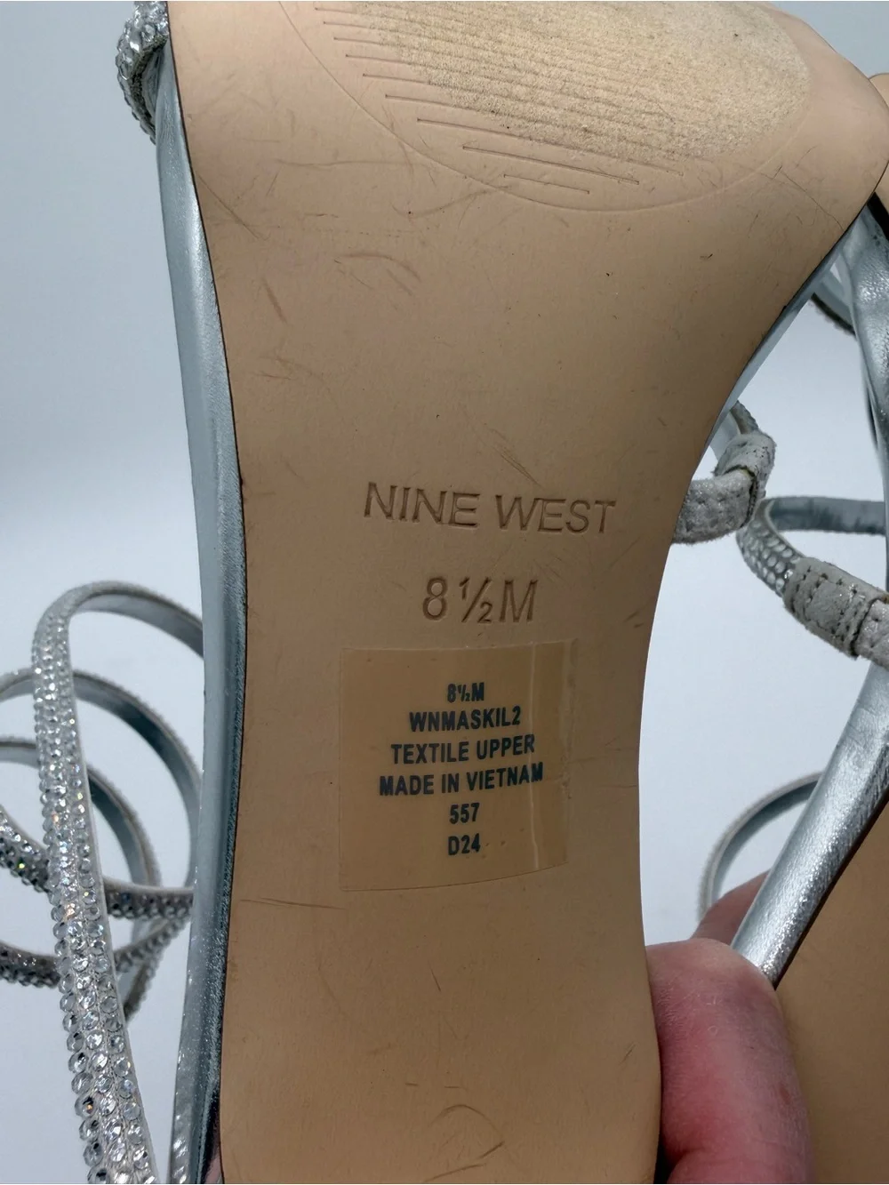 Nine West Maskil 2 Wrap Dress Heels Silver Women's - 8.5M